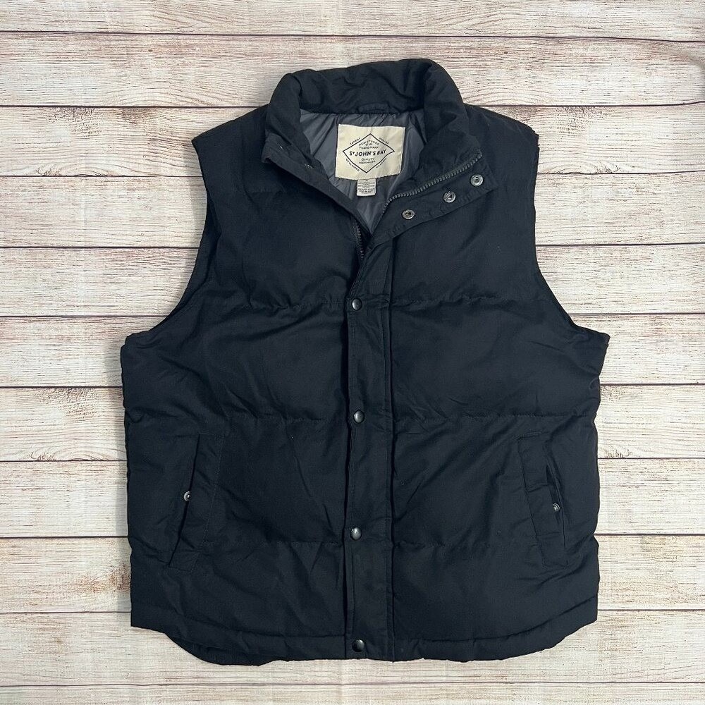 St. John's Bay Puffer Vest Mens Size Medium Black Quilted Zip Snap Mock Neck